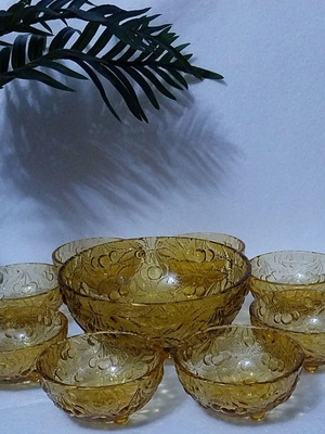 Art Deco Inwald/Rudolfova Hut Barolac "Cherries" glass bowl set new