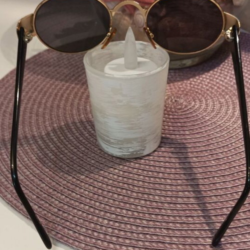 Authentic vintage 90s round sunglasses, gold frame with black accents