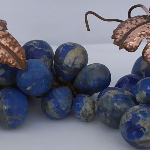 Vintage Lapis Lazuli grape decoration with copper leaves, 1970s, like new