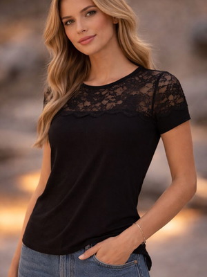 Elastic blouse with lace black, like new, size S