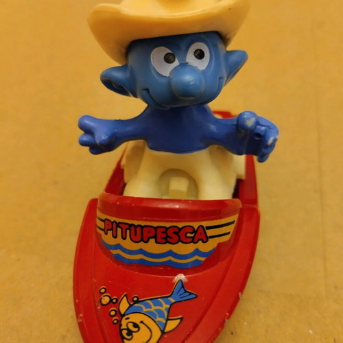Smurf Fisherman Miniature vintage 1982 used, GUISVAL
