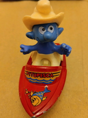 Smurf Fisherman Miniature vintage 1982 used, GUISVAL