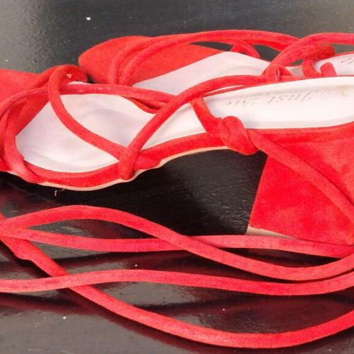 Coral lace-up sandals used, size 38