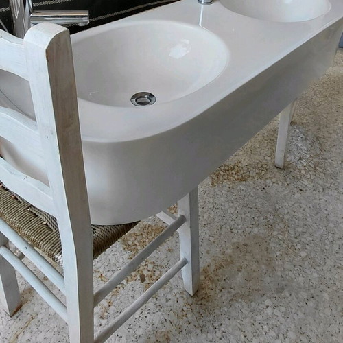 Corian double white sink like new 1.20x0.40 with faucets