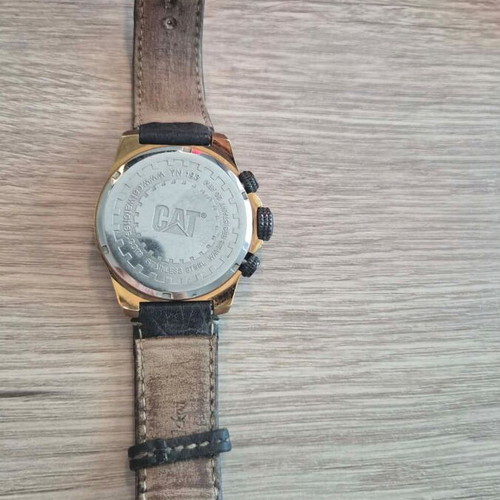 CAT men's watch used with leather strap, black and gold tone
