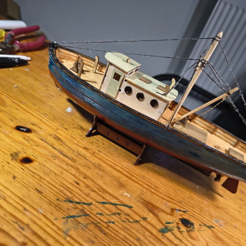 Handmade wooden fishing boat model scale 1:30 new