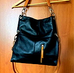  Μαύρη δερμάτινη τσάντα ώμου