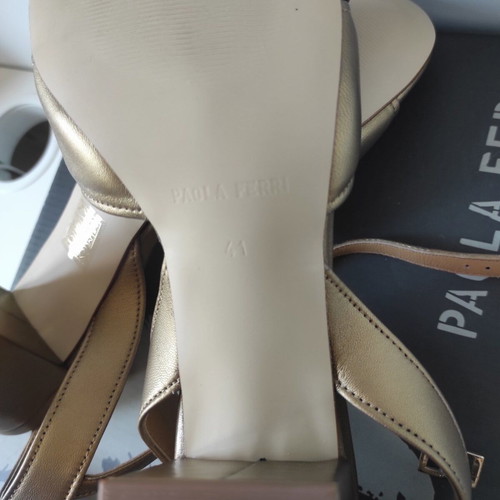 Paola Ferri leather sandals, gold, size 41, 7cm heel