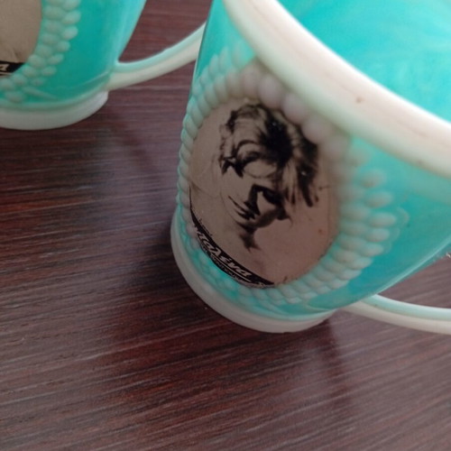 Plastic mugs with Aliki Vougiouklaki used, set of 4 from 1970s