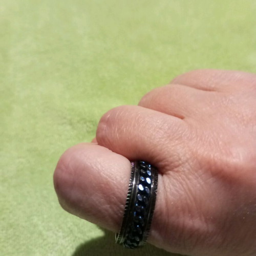 Men's modern ring used, steel with blue chain detail