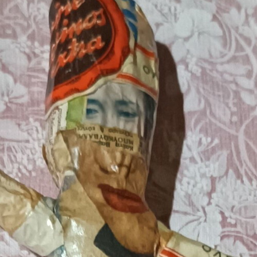 Papier Mache Figurine made to order with collage and varnish