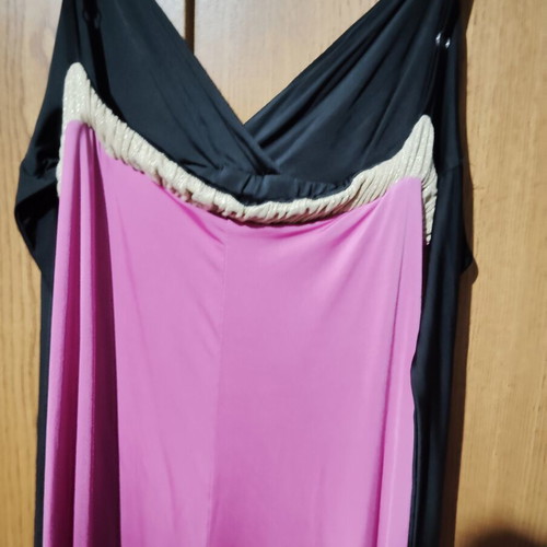Evening dress elastic with back tie, like new, pink and gold