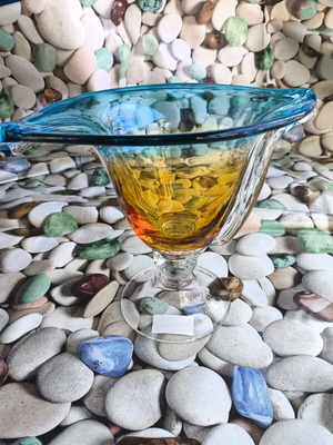 Glass decorative vase new in blue and orange shades