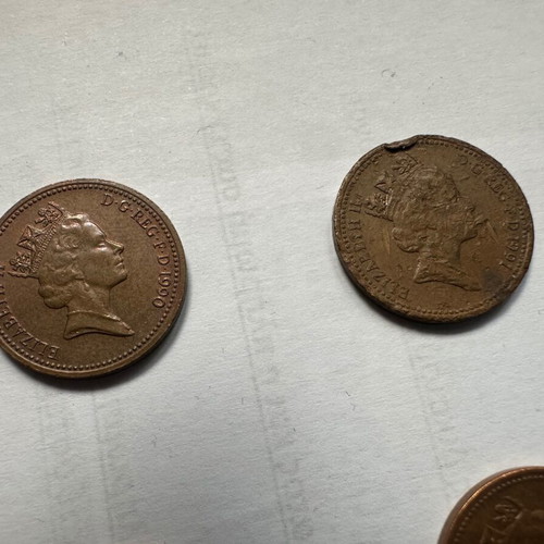 One penny coins used, pack of 8, Great Britain