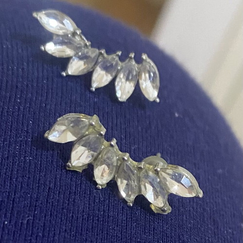 Silver Crystal Ear Climber Earrings used