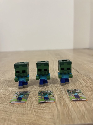 Minecraft Zombie Figures set of 3 like new with collectible cards