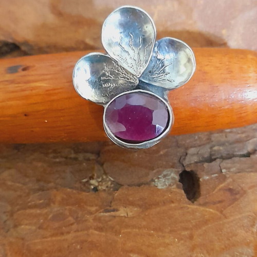 Handmade silver ring 925 with semi-precious stone and opening shank, new