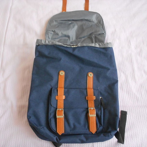 Backpack like new, dark blue with brown details