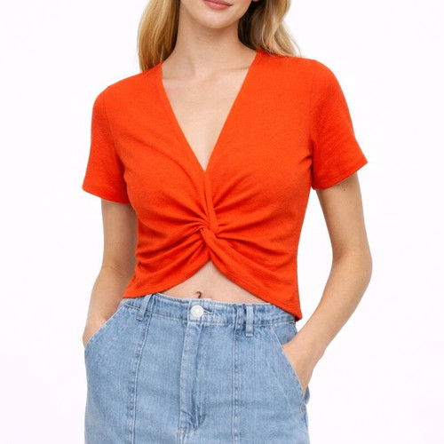 Zara crop t-shirt orange like new, size S