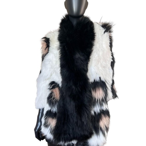 Real fox fur white coat with real fox black scarf, like new, size S