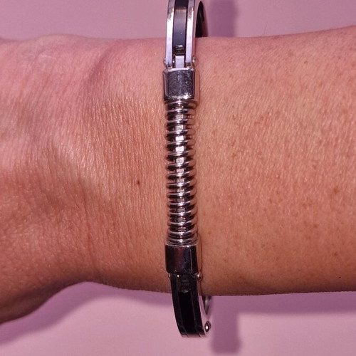 Men's steel handcuff bracelet like new, black and silver