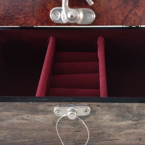Wooden Jewelry Box with Glass and Bordo Lining new