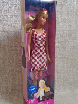 Barbie style new with checkered dress and box