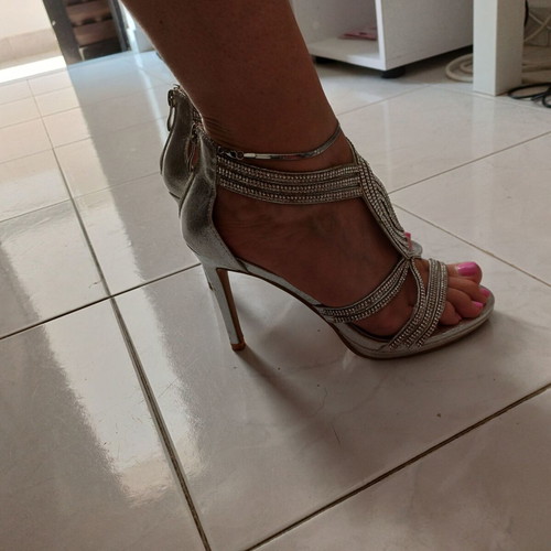 Silver high-heeled sandals, size 37