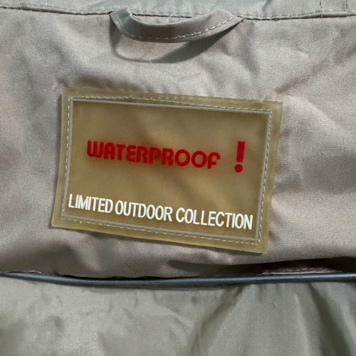 Lightweight waterproof jacket used, beige with hood, size M