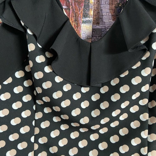 Polka Dot Midi Dress with Bust Frill Spell like new, Black and White