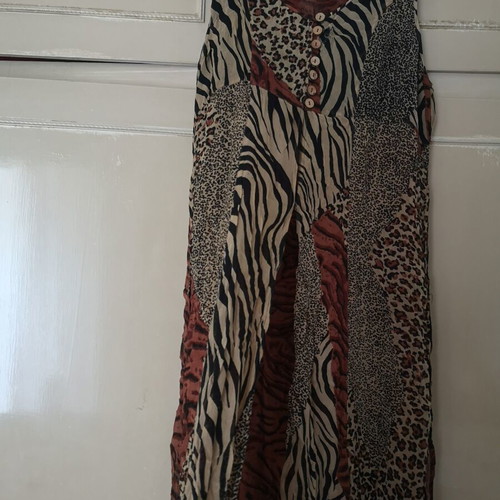 Vintage Phool sleeveless maxi dress used, patchwork animal print, size L/XL