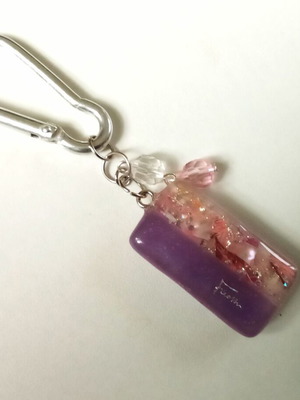 Bag decoration pendant keychain new handmade with dried flowers pink and purple