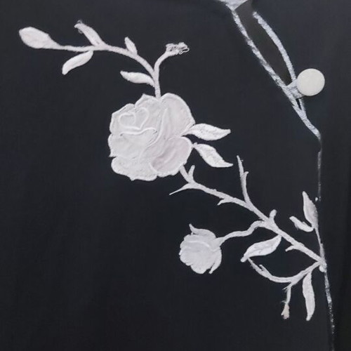 Jersey tunic black with silver rose embroidery, like new