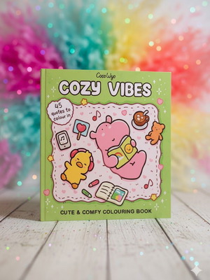 Cozy Vibes colouring book with 45 handwritten pages