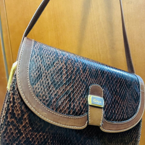 Goya leather shoulder bag brown snake effect like new
