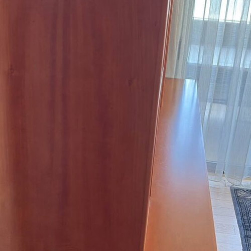 Solid beech wood bookcase with shelves and cabinets