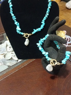 Summer bracelet and necklace set new, turquoise and gold