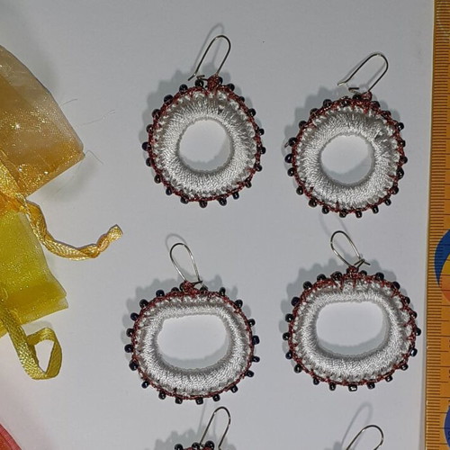 Handmade earrings pack of 4 pairs with silk thread and glass beads