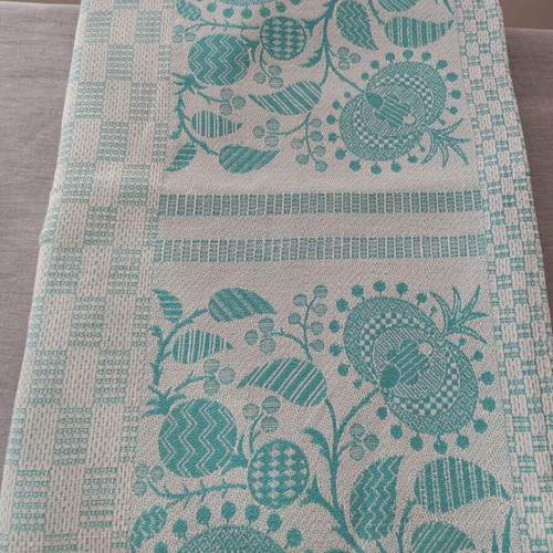 Woven bedspread 1.35 x 1.95m, turquoise floral design