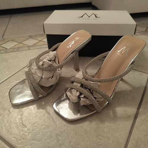Silver sandals with rhinestones new, size 36
