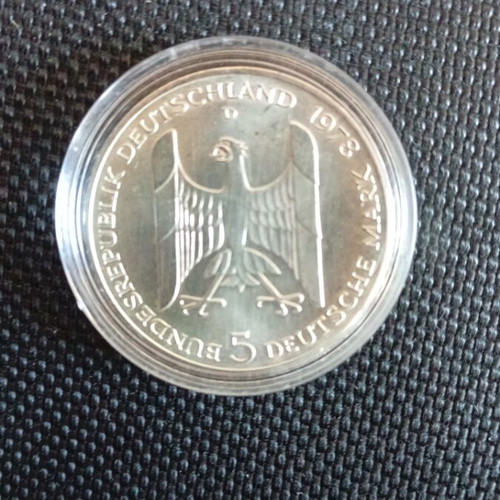 German silver 5 mark coin 1978 with Gustav Stresemann portrait