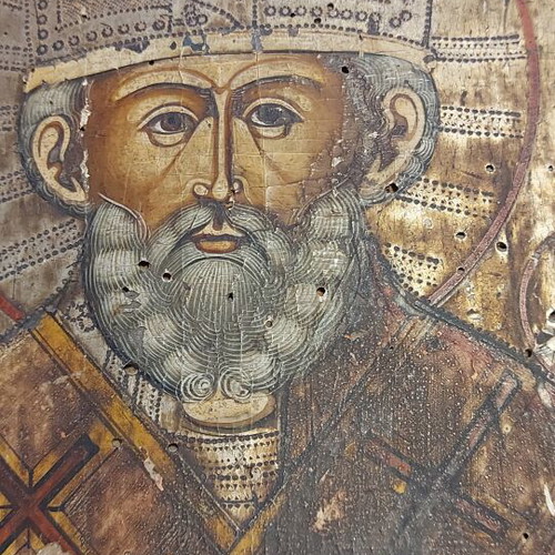 Old Russian icon painting Saint Nicholas, large 40x32 cm
