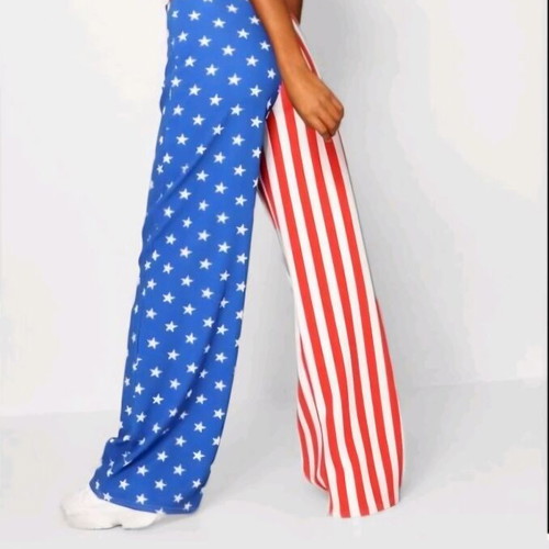 Boohoo wide leg women trousers striped and stars, new, size S