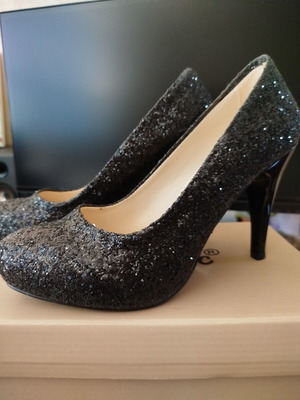 Evening shoes size 38, new, black with glitter finish, 10 cm heel