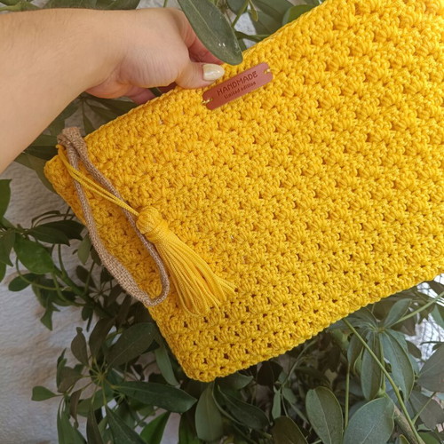 Knitted yellow clutch bag handmade, new