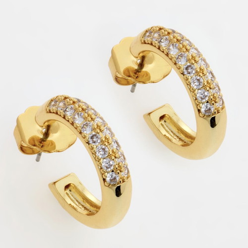 Meme London 18ct Gold Plated Cubic Zirconia Paved Hoop Earrings new, gold