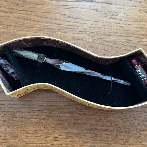 Glass writing pen with box, special stand and ink