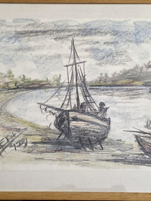 Themis Kelekis Drawing Trechantiri And Boat Framed Like New