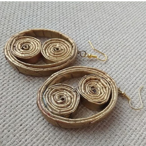 Large gold hoop earrings new handmade from recycled paper