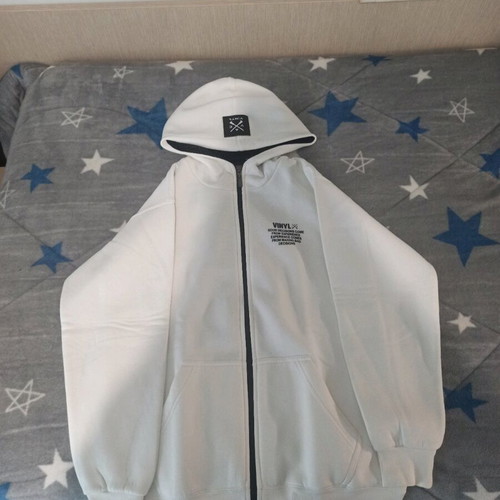 Vinyl cardigans white and blue S like new, 2 pieces with fleece